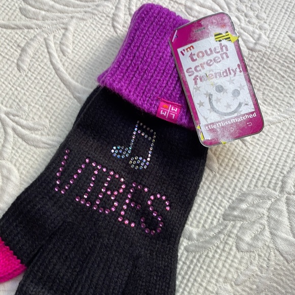 Y2K “Good Vibes” Beanie Hat & Gloves Embellished Music Notes - Black Pur… - Picture 4 of 10